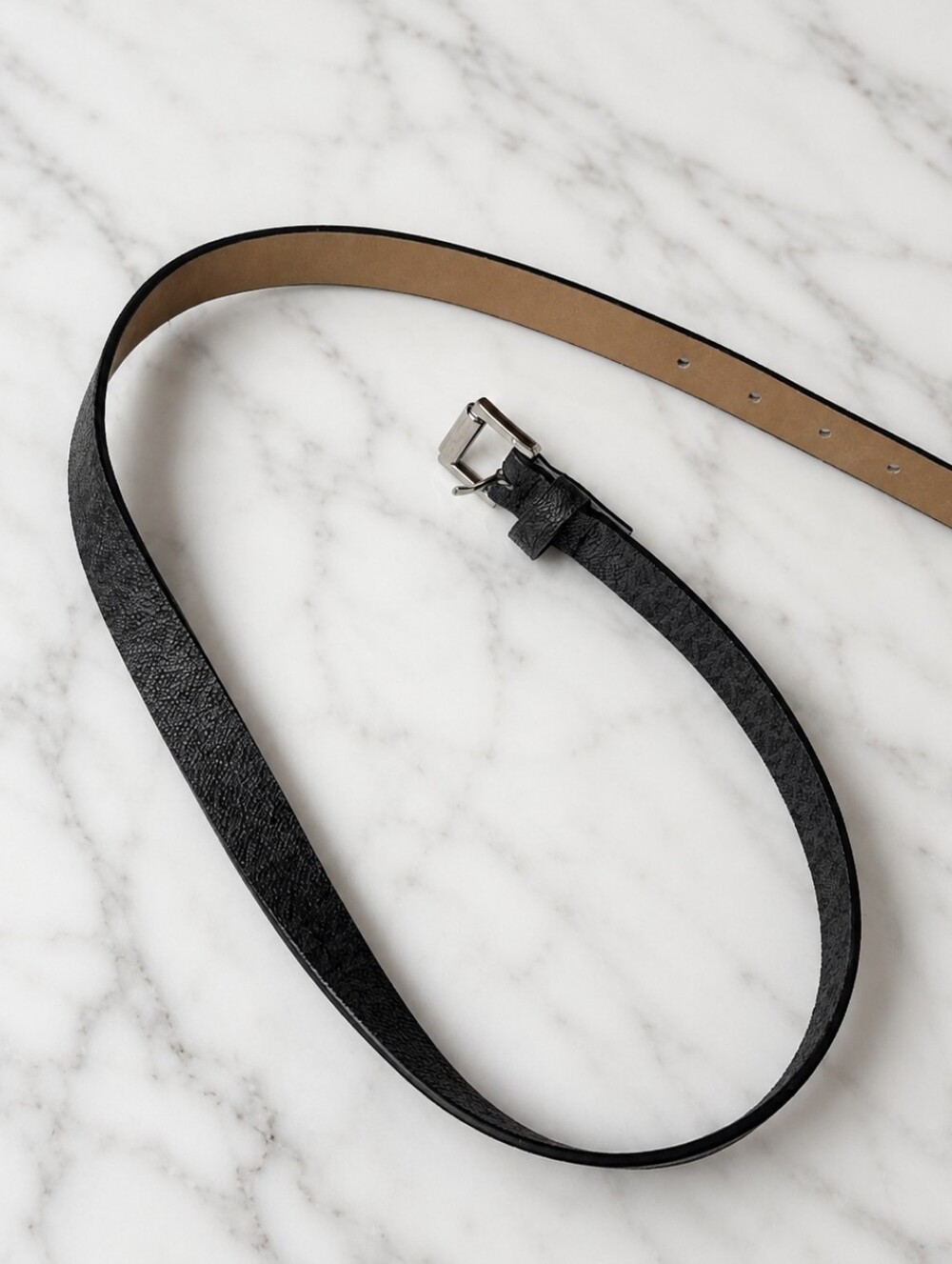 MICHAEL KORS Black Vegan Leather Belt with Silver Buckle